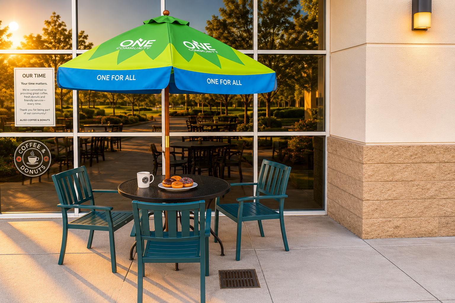 Patio tables outside Aliso Coffee & Donut